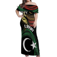 Personalized Libya Off Shoulder Maxi Dress White Star And Crescent - Wonder Print Shop