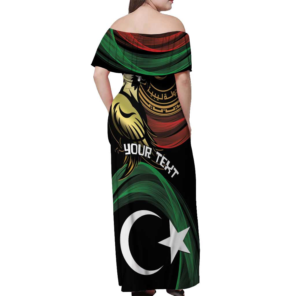 Personalized Libya Off Shoulder Maxi Dress White Star And Crescent - Wonder Print Shop