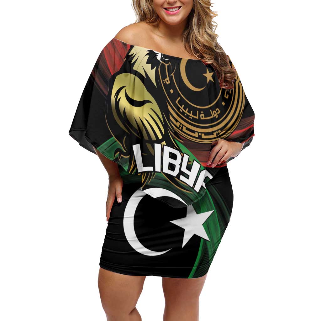 Personalized Libya Off Shoulder Short Dress White Star And Crescent - Wonder Print Shop