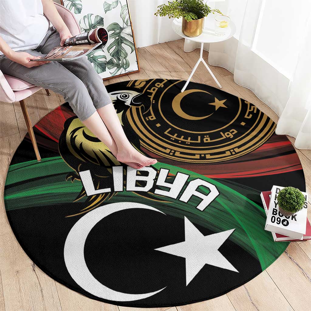 Libya Round Carpet White Star And Crescent