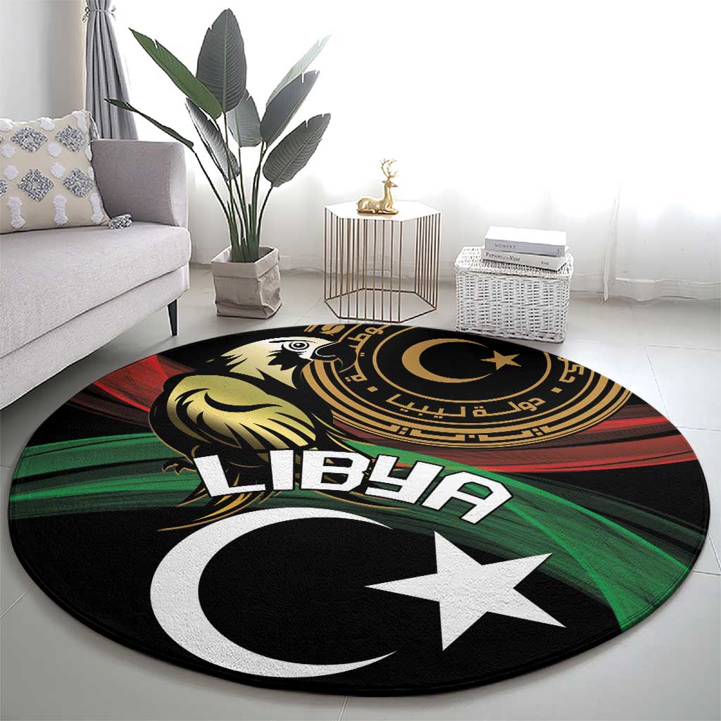 Libya Round Carpet White Star And Crescent