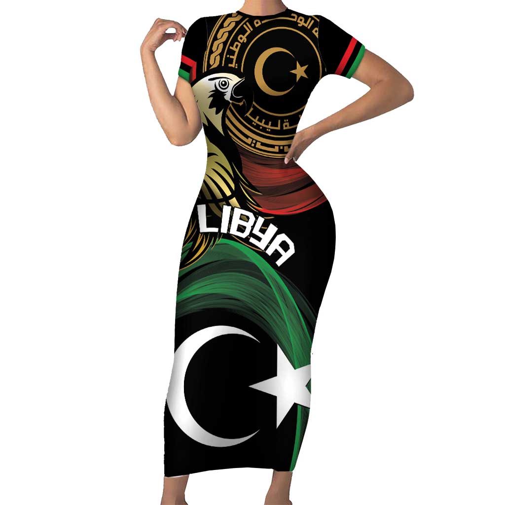 Personalized Libya Short Sleeve Bodycon Dress White Star And Crescent - Wonder Print Shop