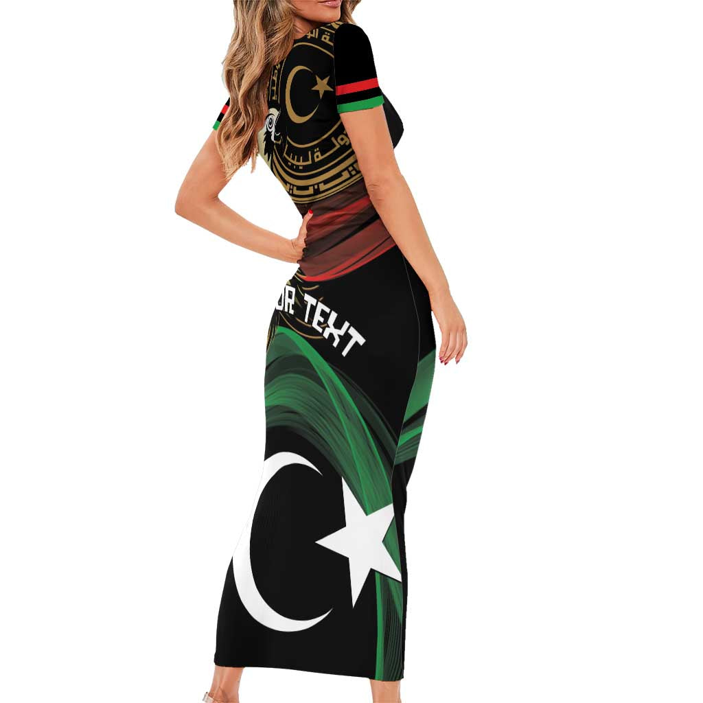 Personalized Libya Short Sleeve Bodycon Dress White Star And Crescent - Wonder Print Shop