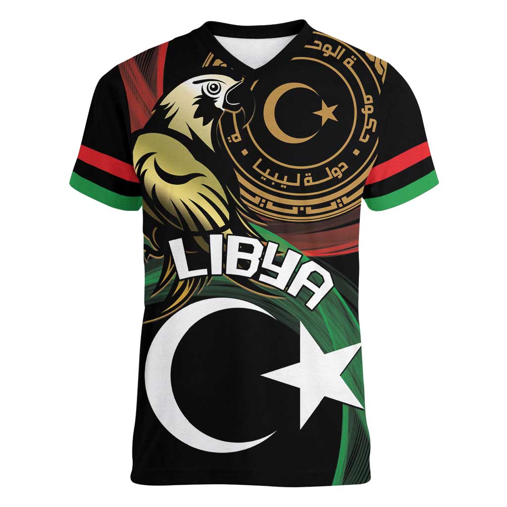 Personalized Libya Women V-Neck T-Shirt White Star And Crescent - Wonder Print Shop