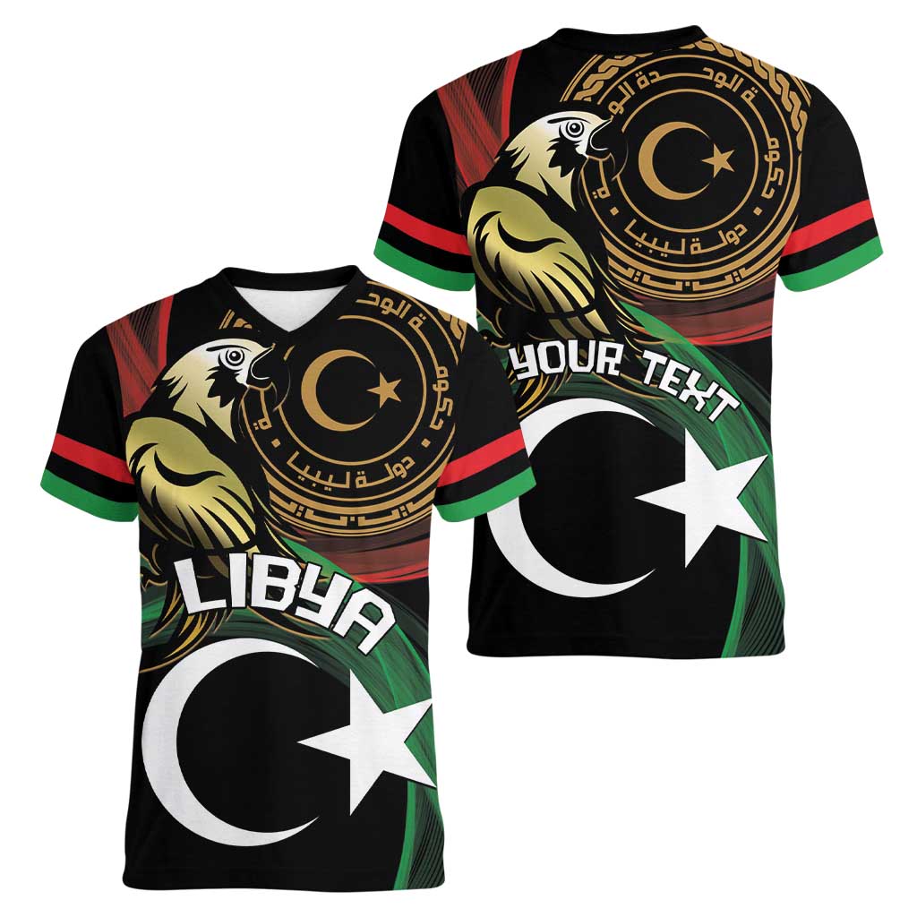 Personalized Libya Women V-Neck T-Shirt White Star And Crescent - Wonder Print Shop