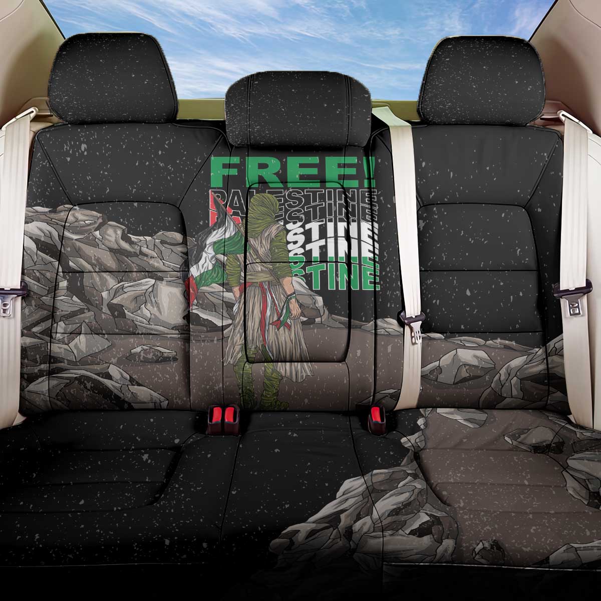 Free Palestine Back Car Seat Cover Eagle of Saladin - Wonder Print Shop