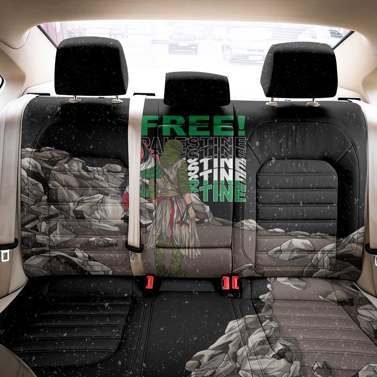 Free Palestine Back Car Seat Cover Eagle of Saladin - Wonder Print Shop