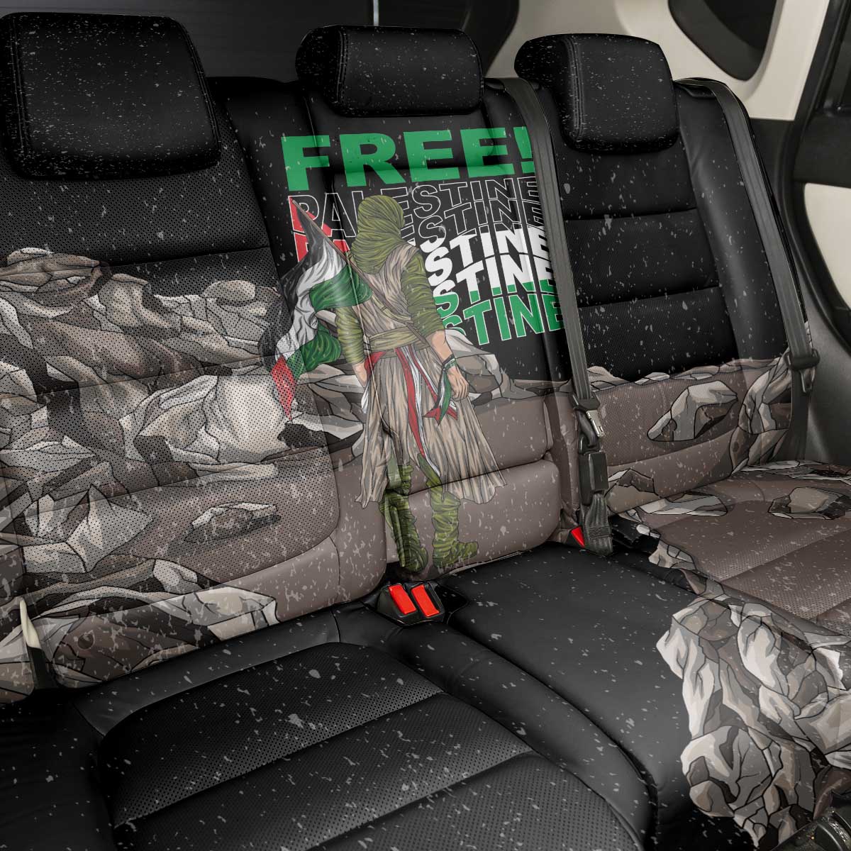 Free Palestine Back Car Seat Cover Eagle of Saladin - Wonder Print Shop