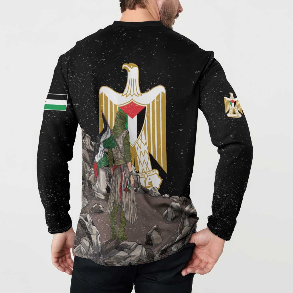 Free Palestine Button Sweatshirt Eagle of Saladin - Wonder Print Shop