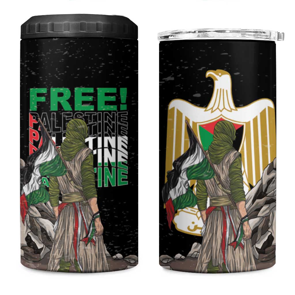 Free Palestine 4 in 1 Can Cooler Tumbler Eagle of Saladin - Wonder Print Shop