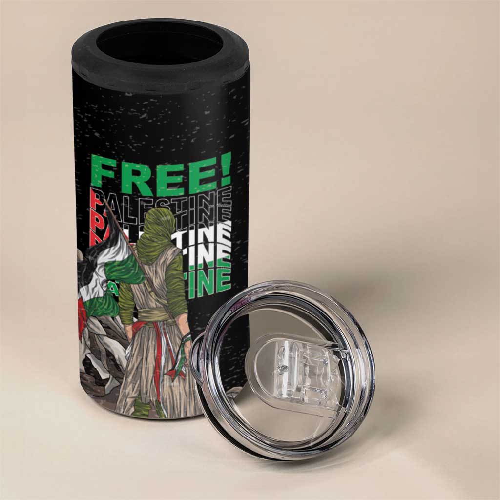 Free Palestine 4 in 1 Can Cooler Tumbler Eagle of Saladin - Wonder Print Shop