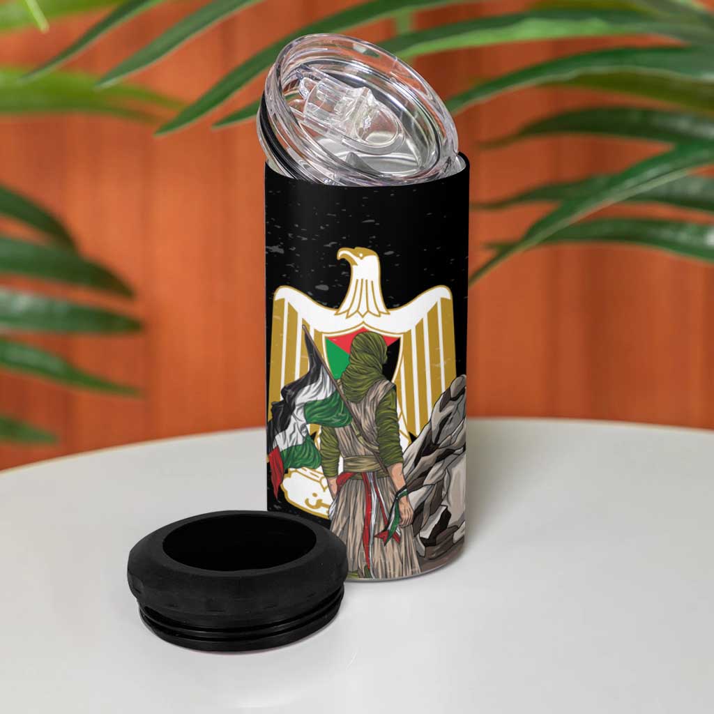 Free Palestine 4 in 1 Can Cooler Tumbler Eagle of Saladin - Wonder Print Shop