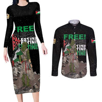Free Palestine Couples Matching Long Sleeve Bodycon Dress and Long Sleeve Button Shirt Eagle of Saladin - Wonder Print Shop