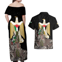 Free Palestine Couples Matching Off Shoulder Maxi Dress and Hawaiian Shirt Eagle of Saladin - Wonder Print Shop