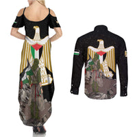 Free Palestine Couples Matching Summer Maxi Dress and Long Sleeve Button Shirt Eagle of Saladin - Wonder Print Shop