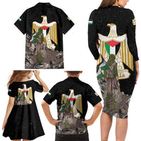 Free Palestine Family Matching Long Sleeve Bodycon Dress and Hawaiian Shirt Eagle of Saladin - Wonder Print Shop