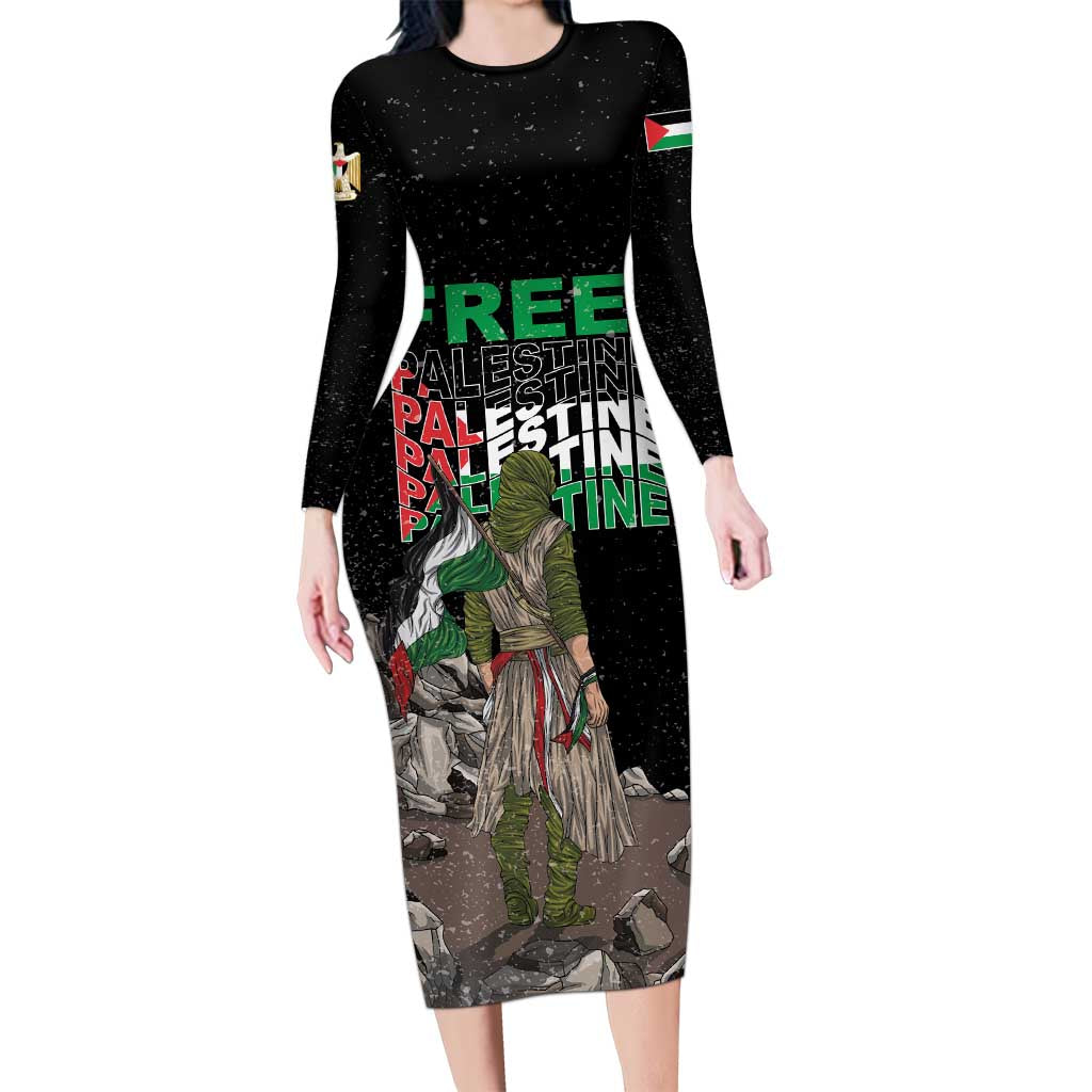Free Palestine Family Matching Long Sleeve Bodycon Dress and Hawaiian Shirt Eagle of Saladin - Wonder Print Shop