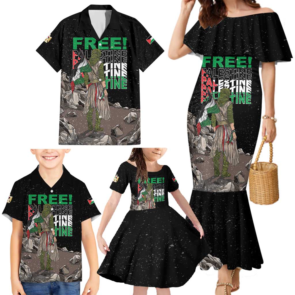 Free Palestine Family Matching Mermaid Dress and Hawaiian Shirt Eagle of Saladin - Wonder Print Shop