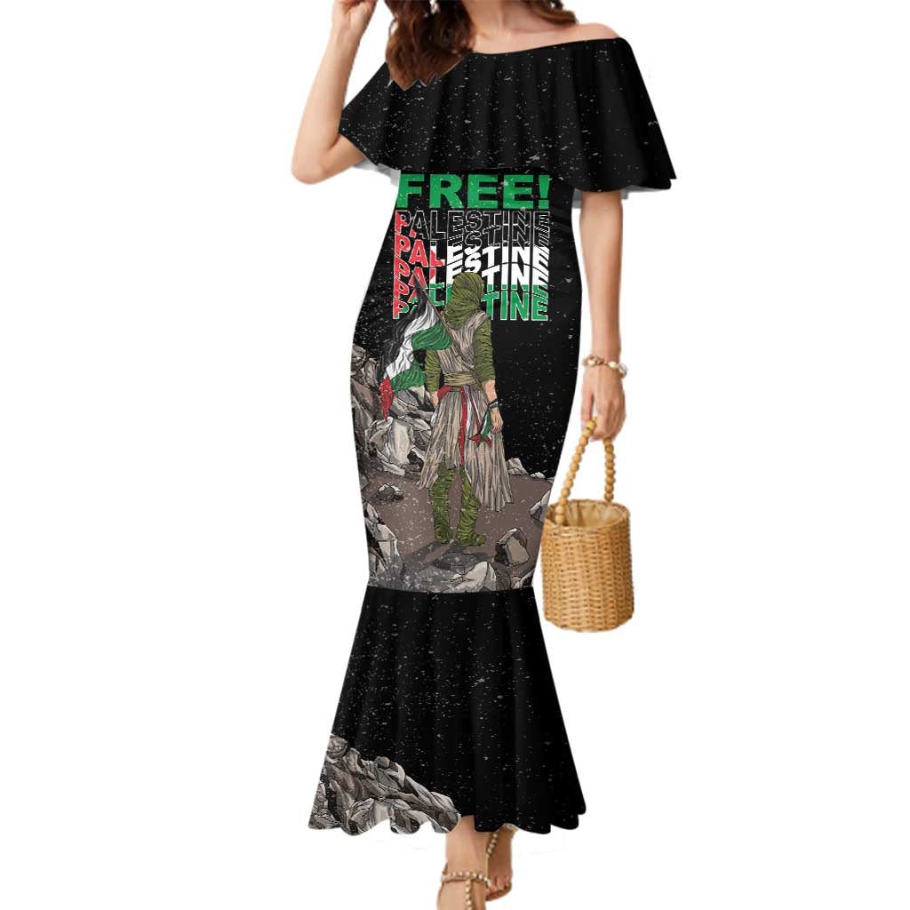 Free Palestine Family Matching Mermaid Dress and Hawaiian Shirt Eagle of Saladin - Wonder Print Shop