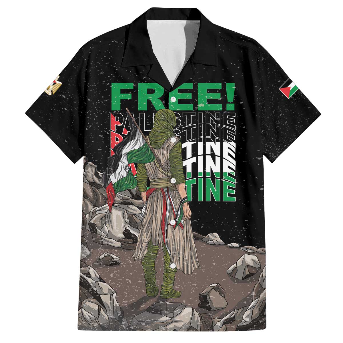 Free Palestine Family Matching Off The Shoulder Long Sleeve Dress and Hawaiian Shirt Eagle of Saladin - Wonder Print Shop