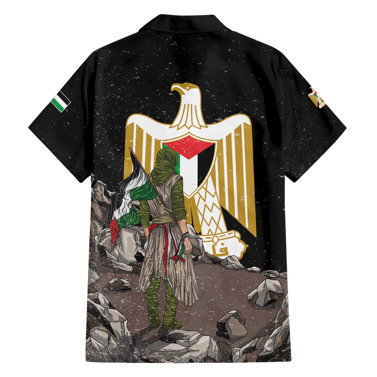 Free Palestine Family Matching Off The Shoulder Long Sleeve Dress and Hawaiian Shirt Eagle of Saladin - Wonder Print Shop