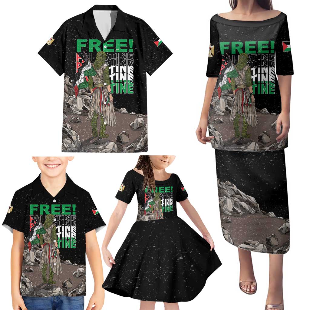 Free Palestine Family Matching Puletasi and Hawaiian Shirt Eagle of Saladin - Wonder Print Shop