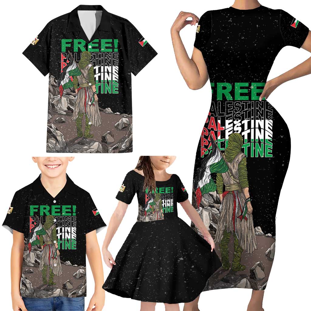 Free Palestine Family Matching Short Sleeve Bodycon Dress and Hawaiian Shirt Eagle of Saladin - Wonder Print Shop