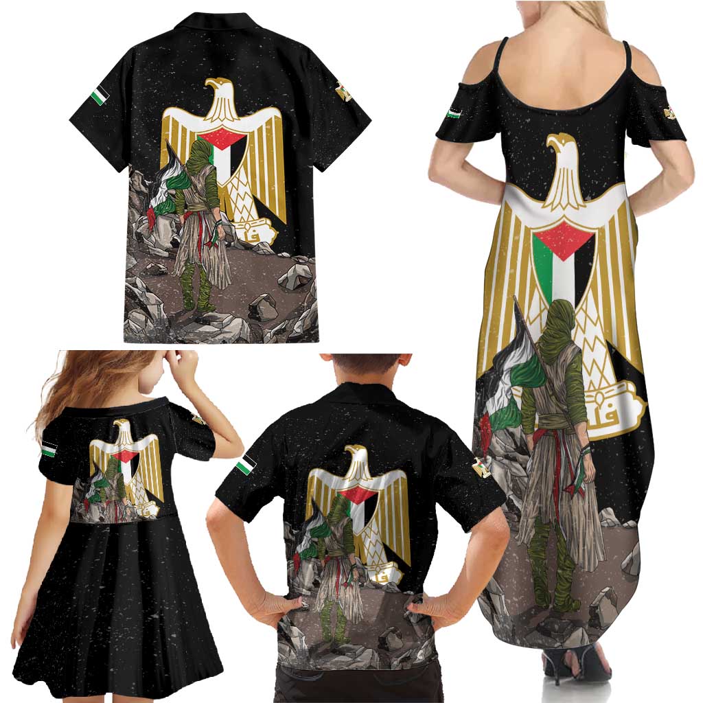 Free Palestine Family Matching Summer Maxi Dress and Hawaiian Shirt Eagle of Saladin - Wonder Print Shop
