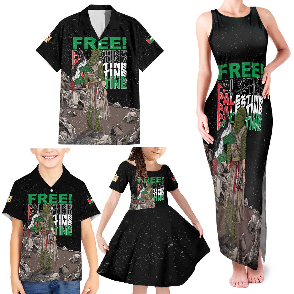 Free Palestine Family Matching Tank Maxi Dress and Hawaiian Shirt Eagle of Saladin - Wonder Print Shop