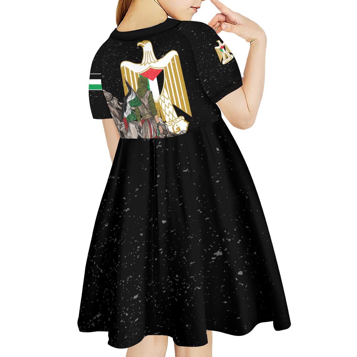 Free Palestine Kid Short Sleeve Dress Eagle of Saladin - Wonder Print Shop