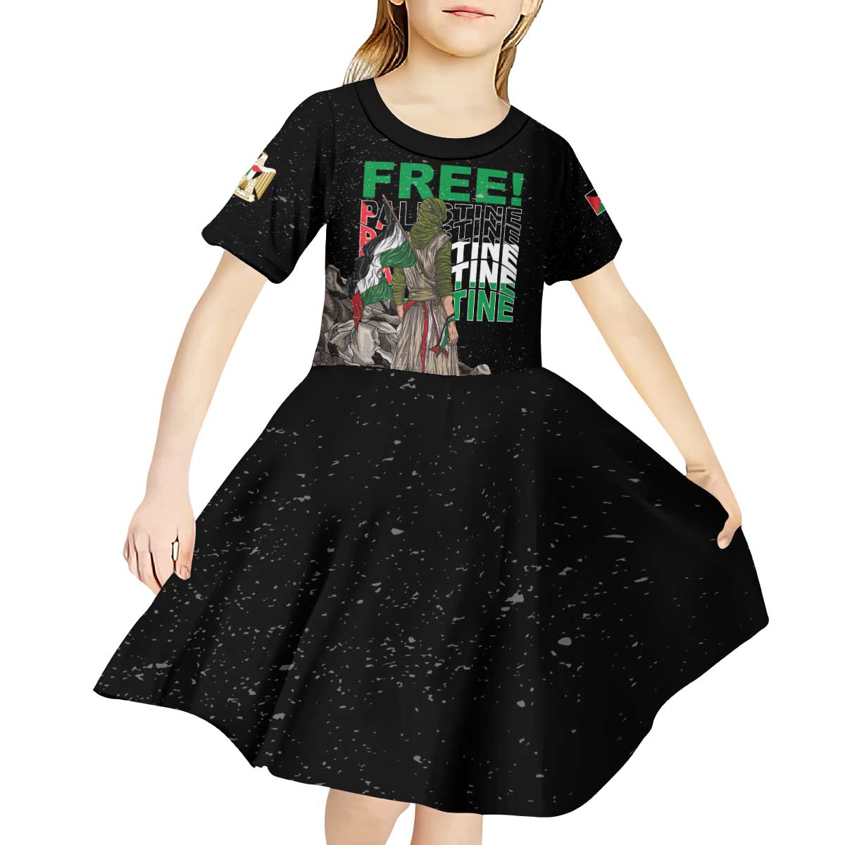 Free Palestine Kid Short Sleeve Dress Eagle of Saladin - Wonder Print Shop