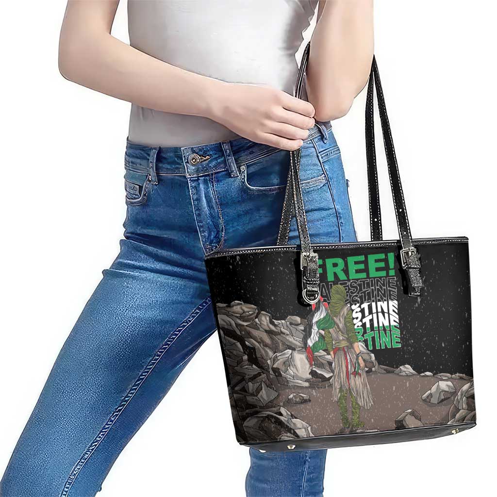 Free Palestine Leather Tote Bag Eagle of Saladin - Wonder Print Shop