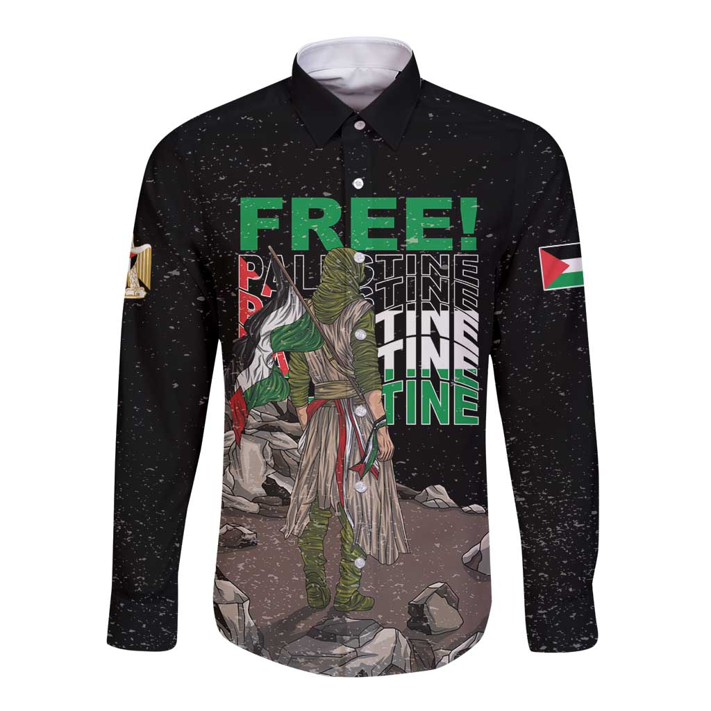 Free Palestine Long Sleeve Button Shirt Eagle of Saladin - Wonder Print Shop