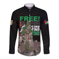Free Palestine Long Sleeve Button Shirt Eagle of Saladin - Wonder Print Shop