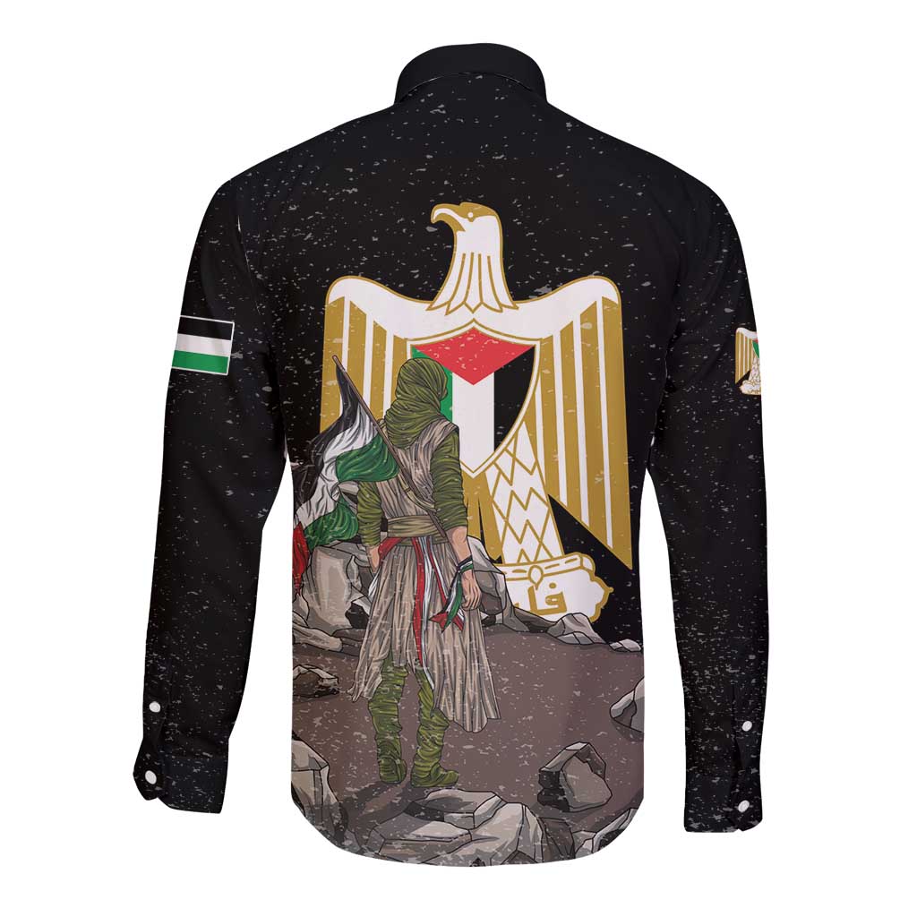 Free Palestine Long Sleeve Button Shirt Eagle of Saladin - Wonder Print Shop