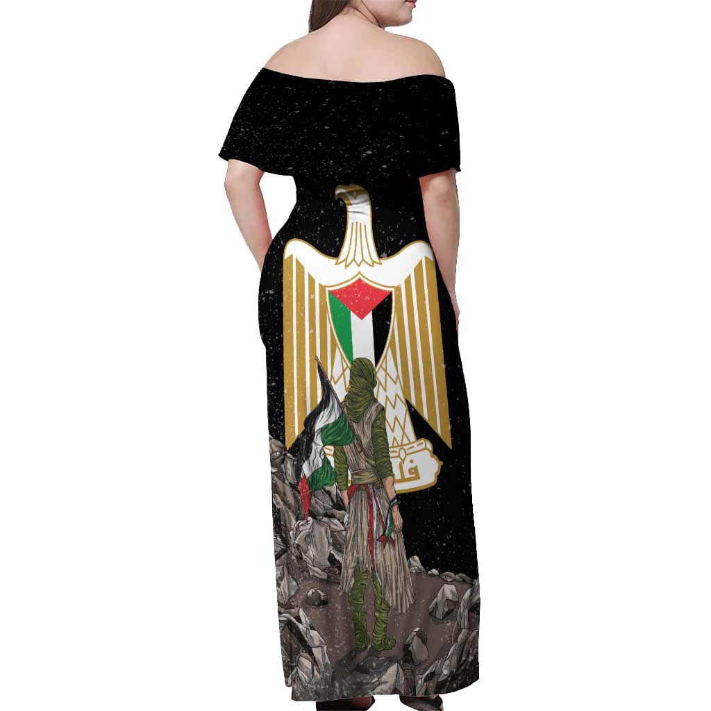 Free Palestine Off Shoulder Maxi Dress Eagle of Saladin - Wonder Print Shop
