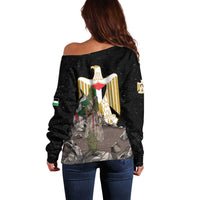 Free Palestine Off Shoulder Sweater Eagle of Saladin - Wonder Print Shop