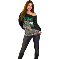 Free Palestine Off Shoulder Sweater Eagle of Saladin - Wonder Print Shop