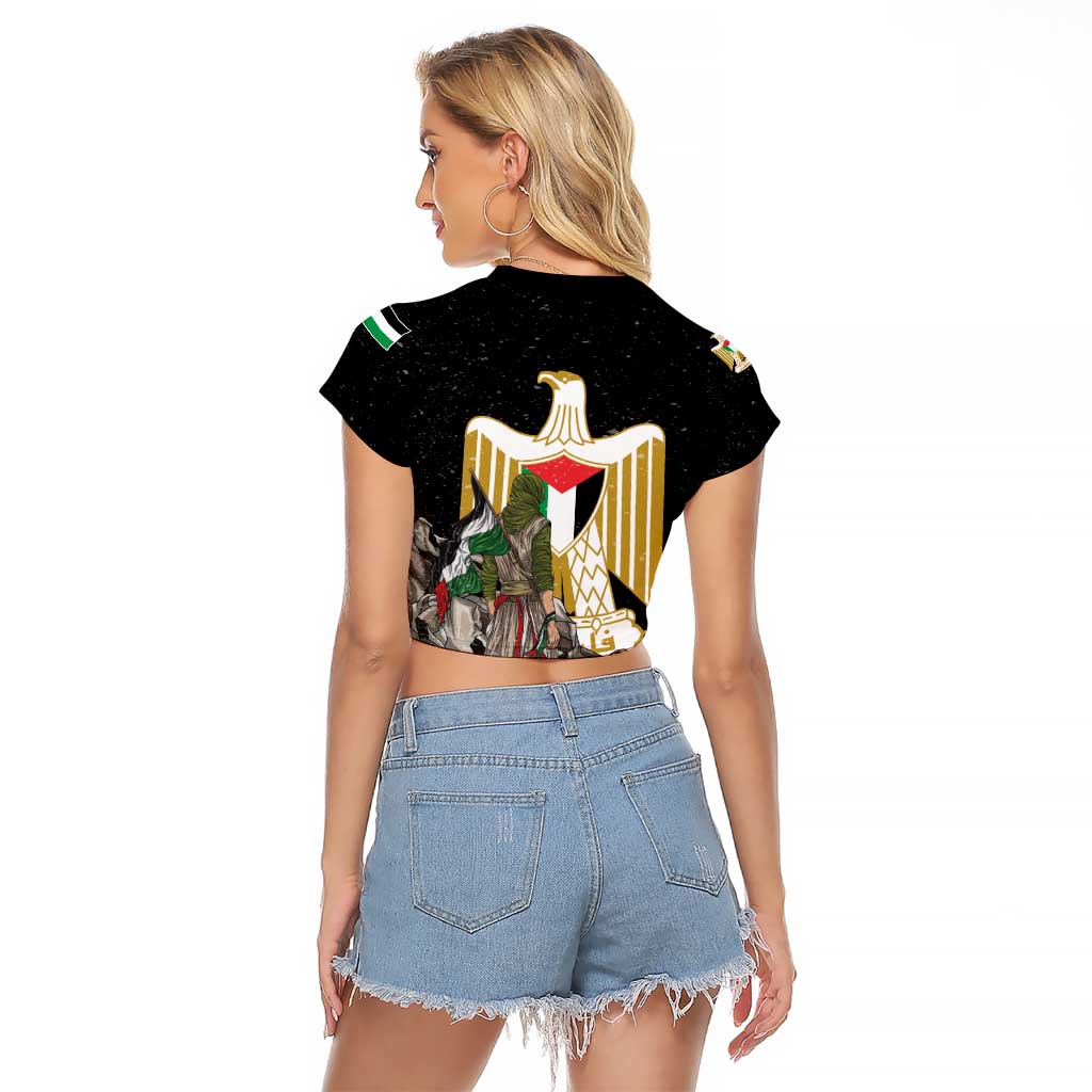 Free Palestine Raglan Cropped T Shirt Eagle of Saladin - Wonder Print Shop