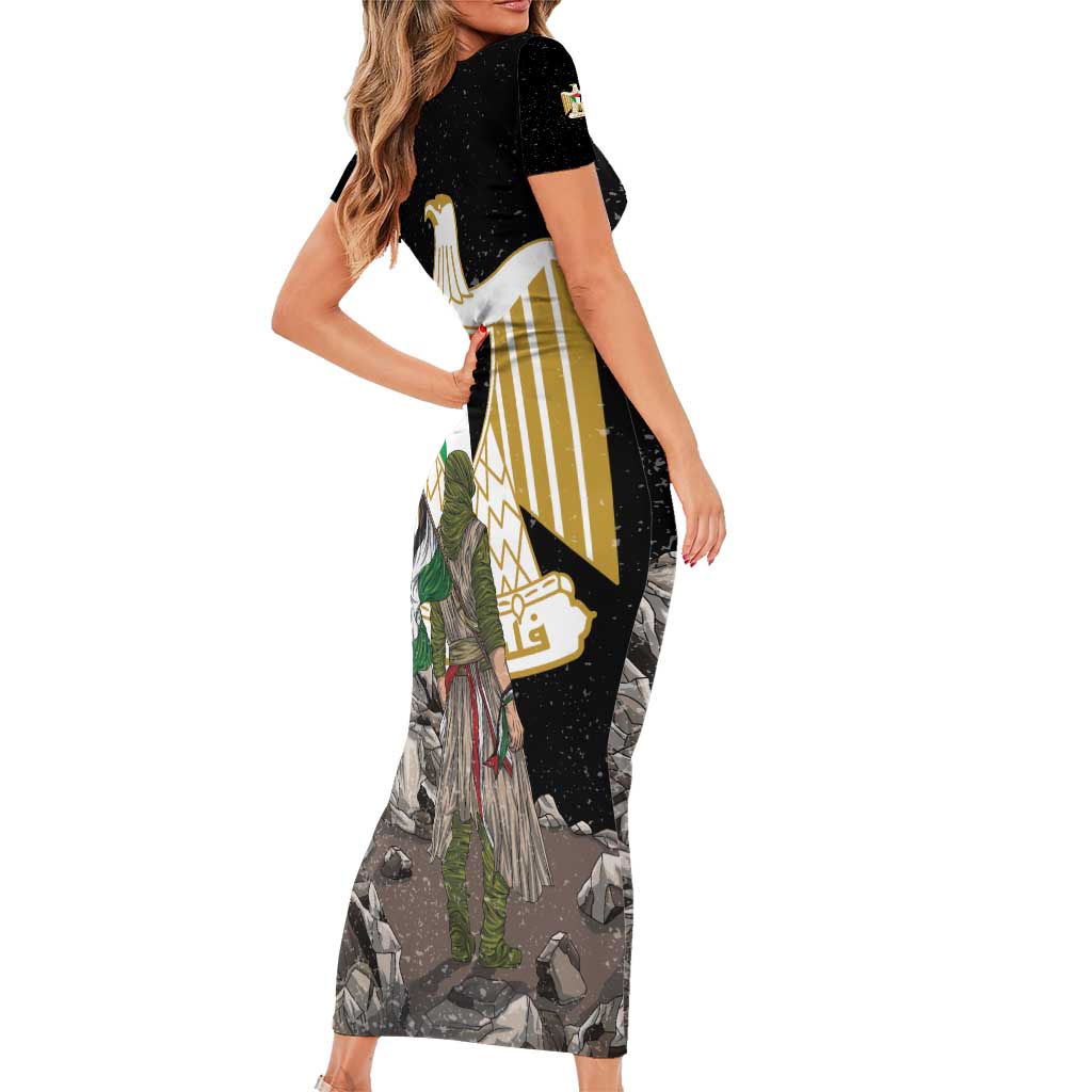 Free Palestine Short Sleeve Bodycon Dress Eagle of Saladin - Wonder Print Shop