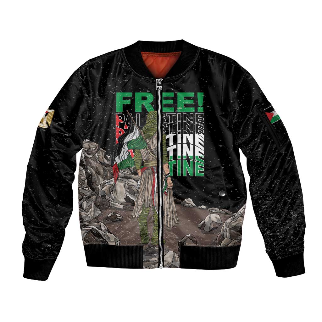 Free Palestine Sleeve Zip Bomber Jacket Eagle of Saladin - Wonder Print Shop