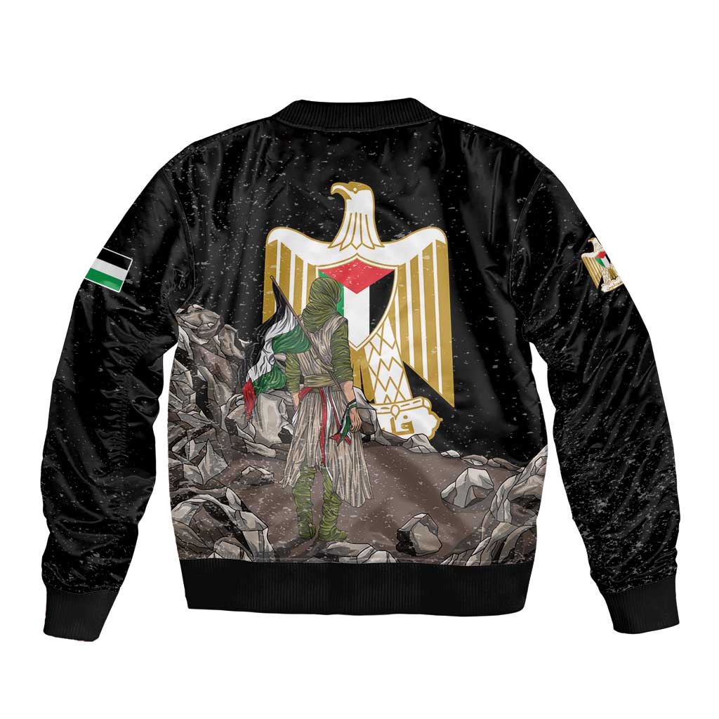 Free Palestine Sleeve Zip Bomber Jacket Eagle of Saladin - Wonder Print Shop
