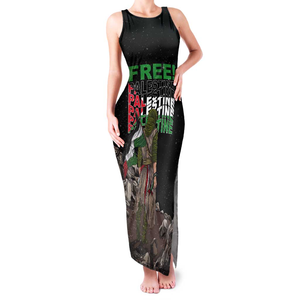 Free Palestine Tank Maxi Dress Eagle of Saladin - Wonder Print Shop
