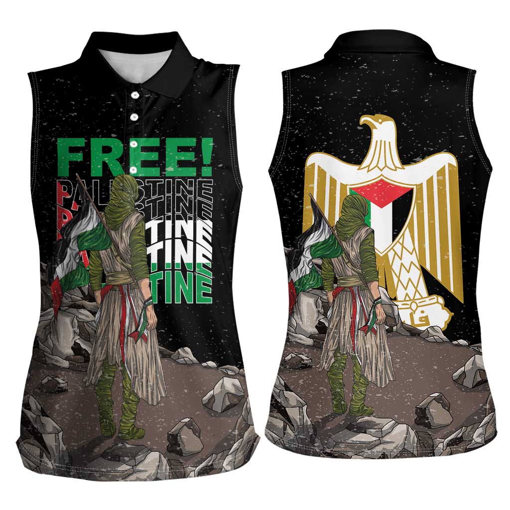 Free Palestine Women Sleeveless Polo Shirt Eagle of Saladin - Wonder Print Shop