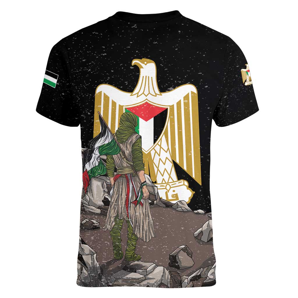 Free Palestine Women V-Neck T-Shirt Eagle of Saladin - Wonder Print Shop