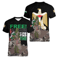 Free Palestine Women V-Neck T-Shirt Eagle of Saladin - Wonder Print Shop