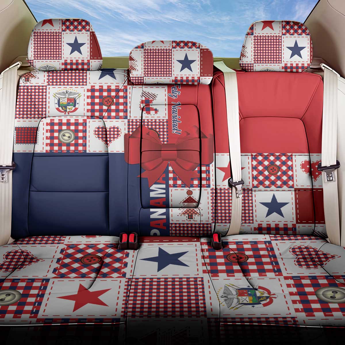 Panama Christmas Feliz Navidad Back Car Seat Cover Coquette Bow Style - Wonder Print Shop