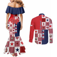 Panama Christmas Feliz Navidad Couples Matching Mermaid Dress and Long Sleeve Button Shirt Coquette Bow Style