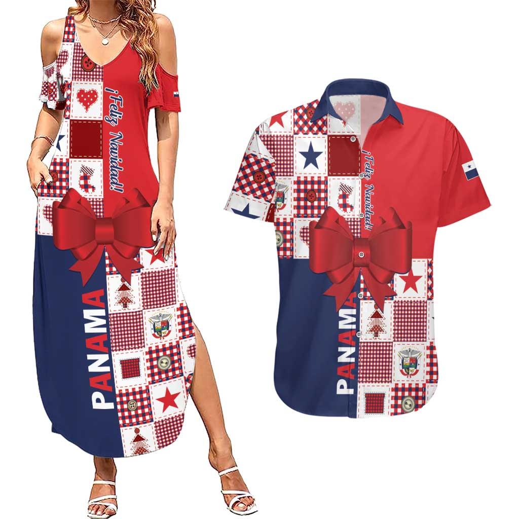 Panama Christmas Feliz Navidad Couples Matching Summer Maxi Dress and Hawaiian Shirt Coquette Bow Style - Wonder Print Shop