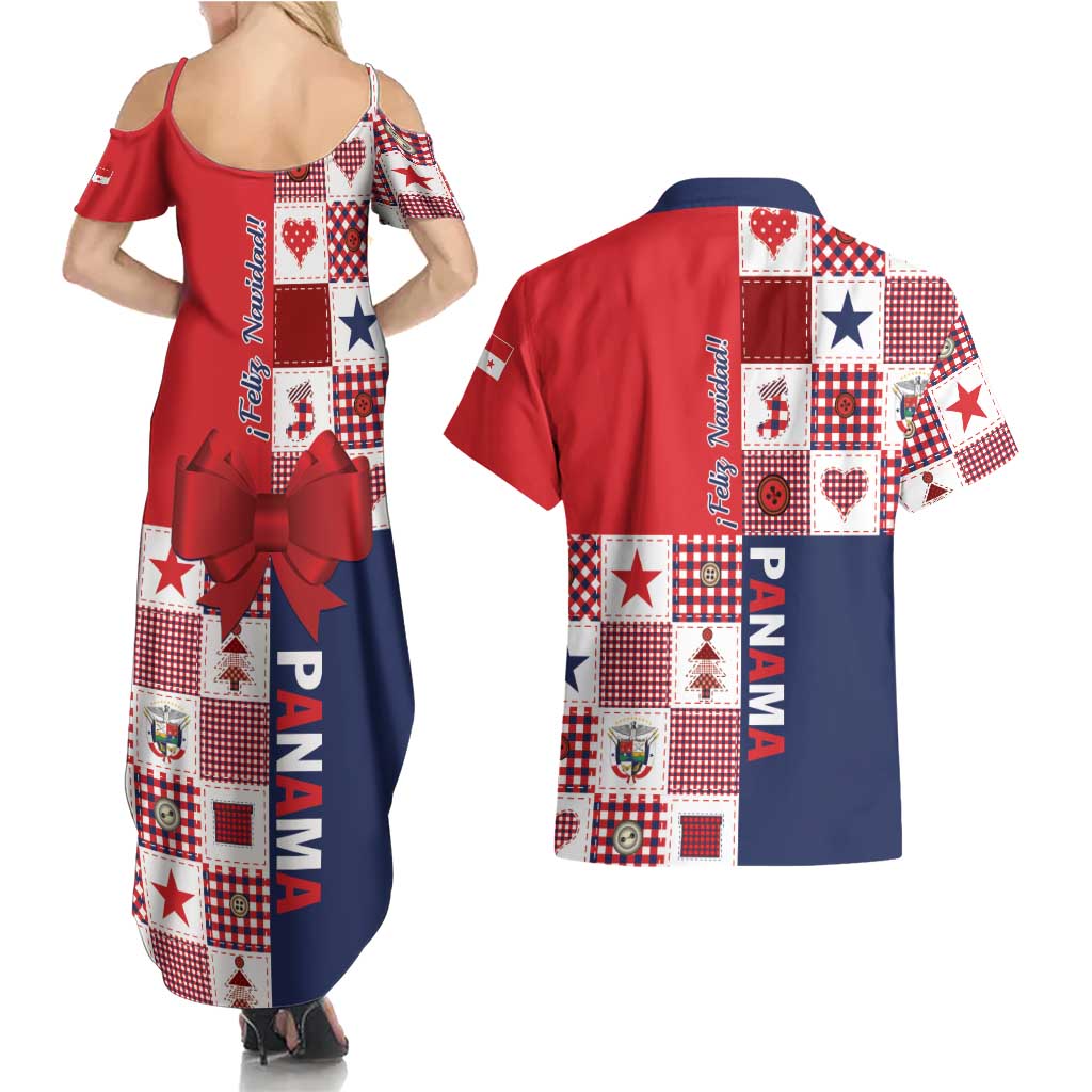 Panama Christmas Feliz Navidad Couples Matching Summer Maxi Dress and Hawaiian Shirt Coquette Bow Style - Wonder Print Shop
